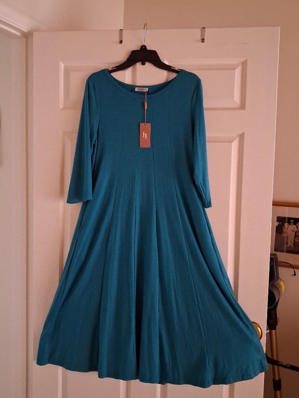 NEW Flared soft Jersey Maxi-Dress in Teal with 3/4 sleeve